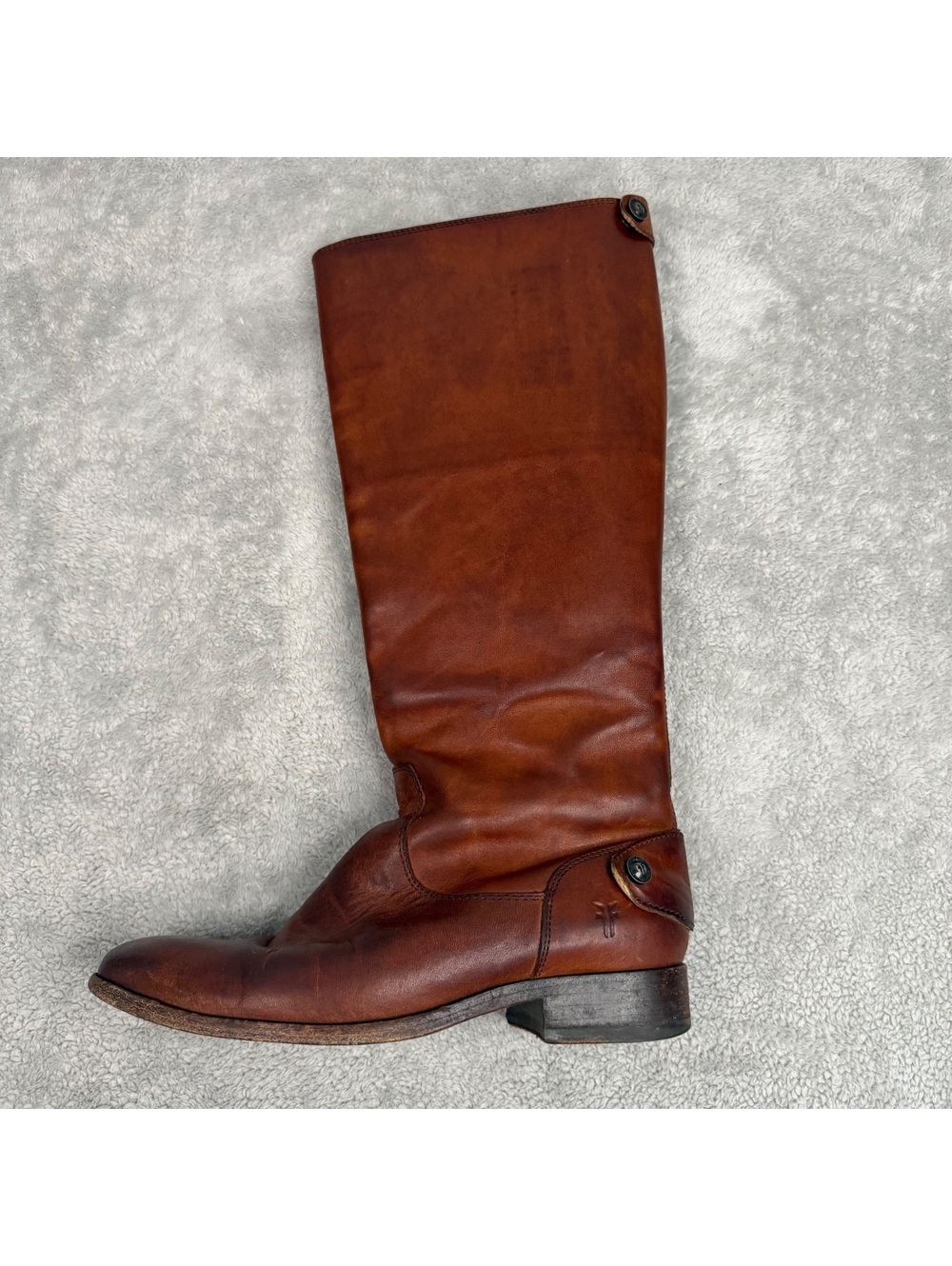 Frye Melissa Button Back Zip Boots 6.5 B Cognac Brown Leather Tall Riding
